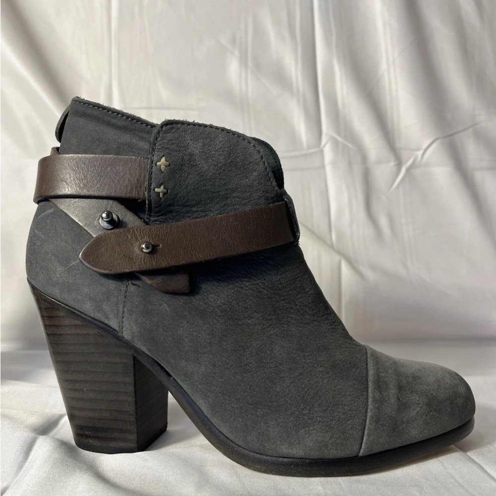 Women's Gray Suede Ankle Boot with Brown Strap